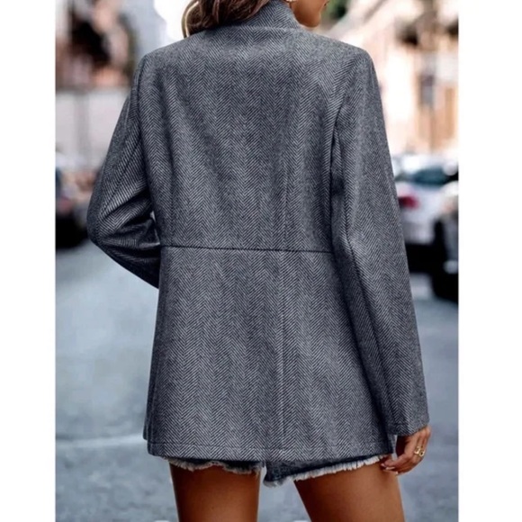 Classic Charcoal Herringbone Blazer Jacket Coat - Picture 4 of 8